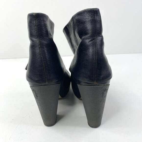 Fly London Boots Women Size 8 Black Leather Fold Over Ankle Booties Heels Shoes - Picture 5 of 7